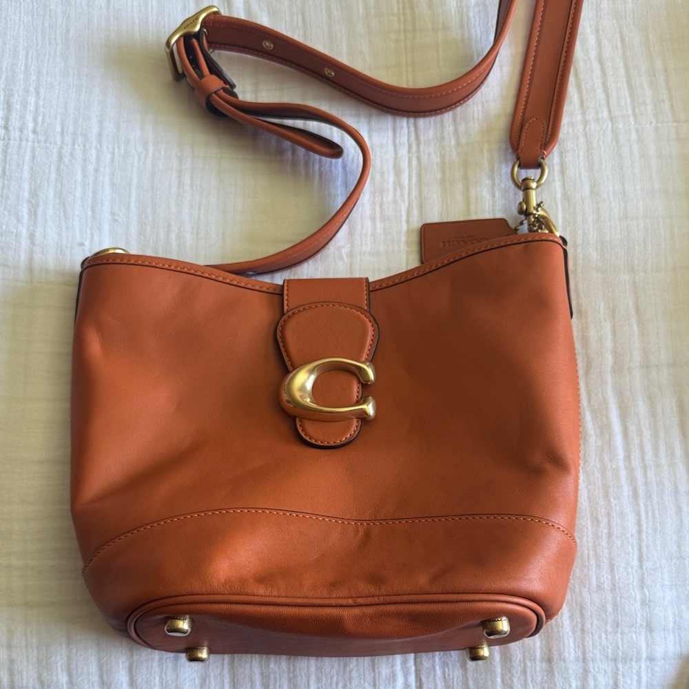 Coach Orange Leather Shoulder Bag with Gold Accents
